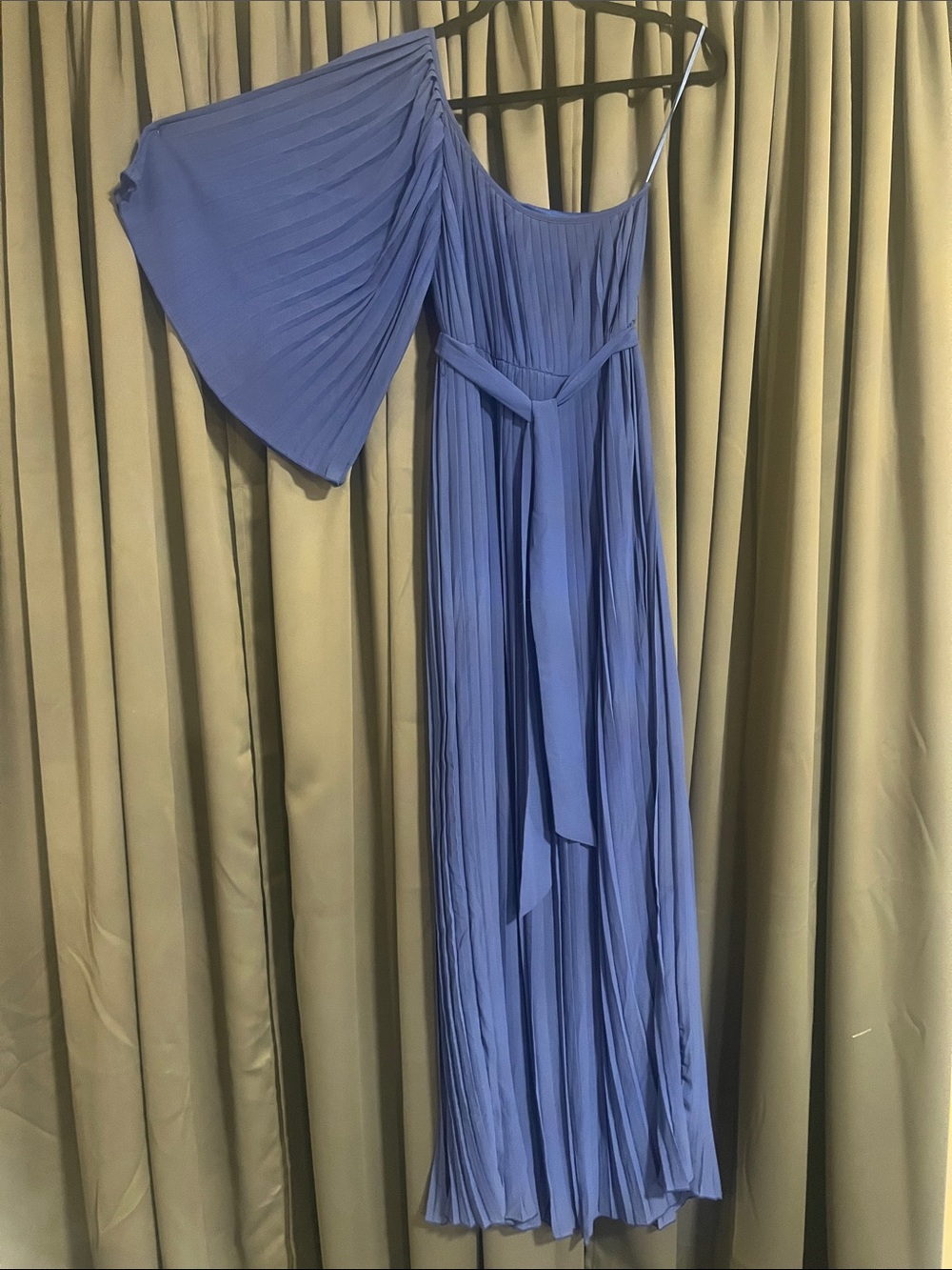 Xtaren One-Shoulder Pleated Maxi Dress in Periwinkle Blue